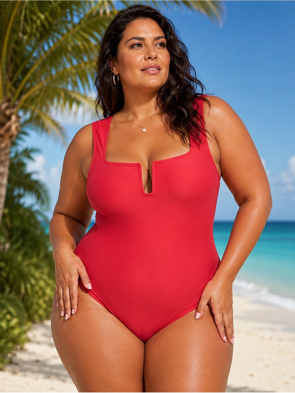 Kona Sol Red One-Piece Swimsuit Tummy Control Full Coverage Xl